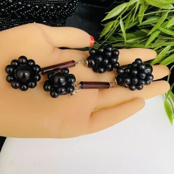 FUN Huge Black Berry Silver Tone Tortoise Dangle Earrings OOAK 80s 90s Y2K 1116